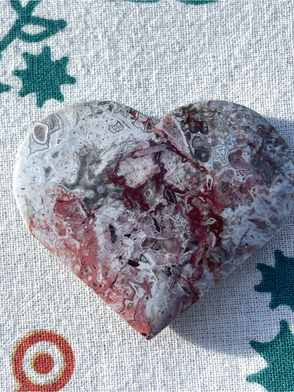 Crazy Lace Agate Heart Carving Palm Size Red and Gray